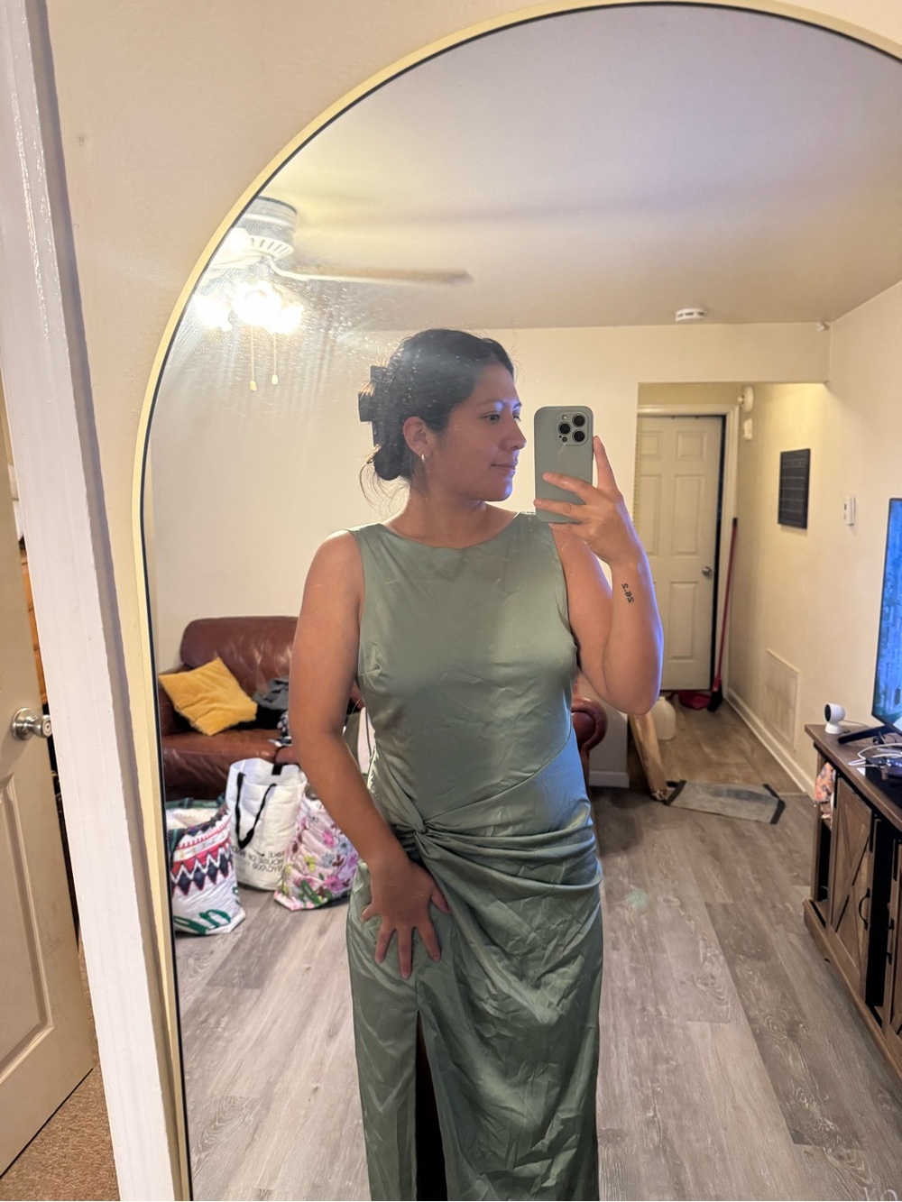 Abercrombie & Fitch Sage Green Sleeveless Maxi Dress with Side Gather